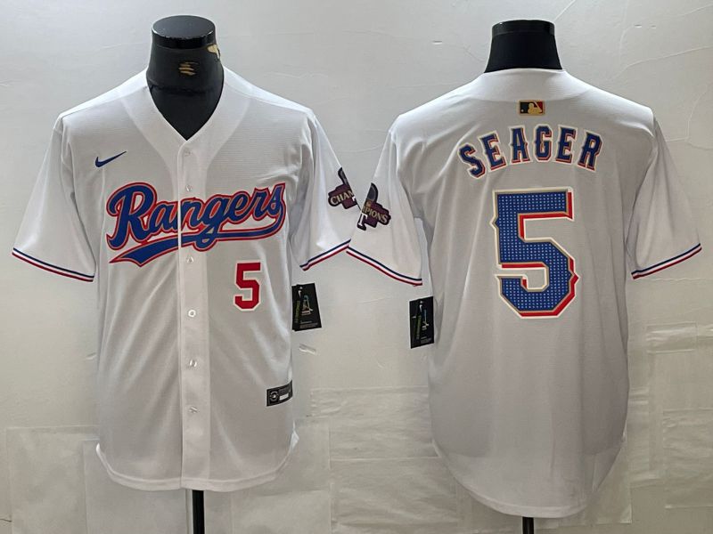 Men Texas Rangers 5 Seager White Champion Game Nike 2024 MLB Jersey style 3